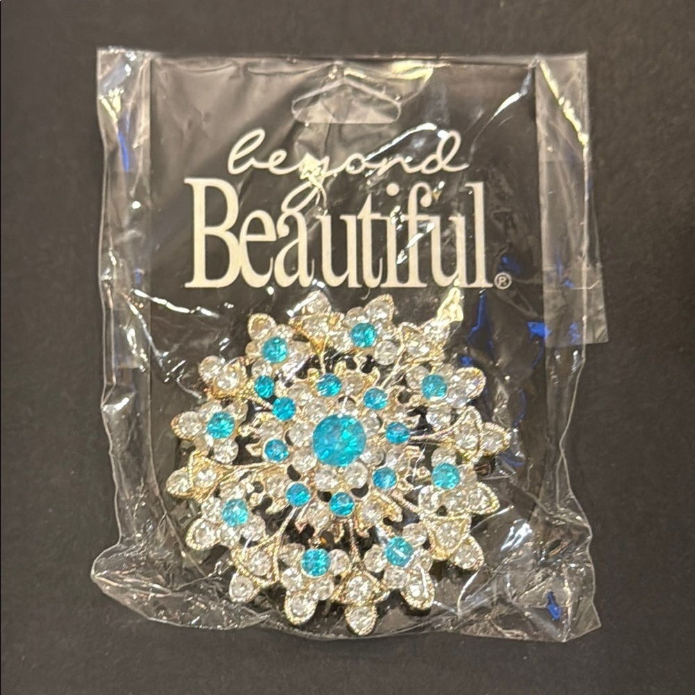 Beyond Beautiful Silver Blue Floral Rhinestone Brooch Pendant